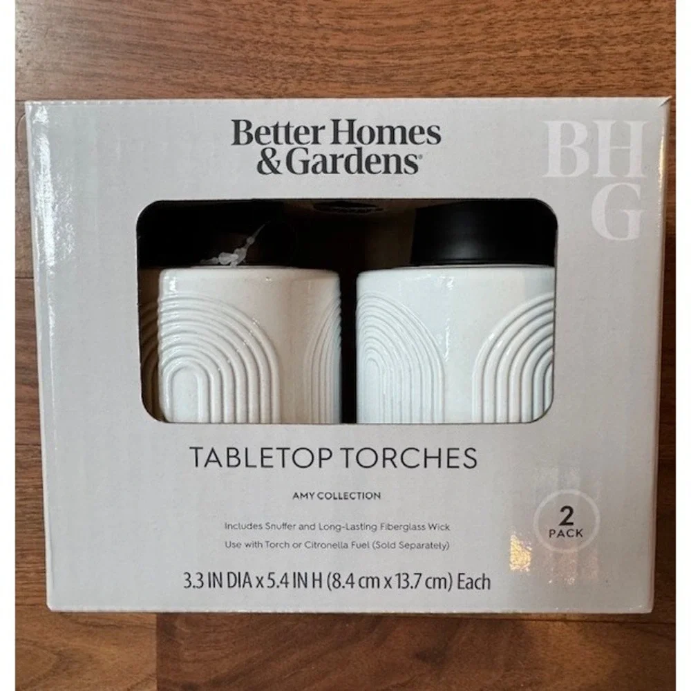 NEW Better Homes & Gardens Outdoor Tabletop Torches Patio Porch White Set of Two